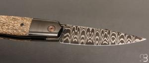    Couteau  " Liner-Lock custom  " par Florian Dreyer FD-Knives - Os de dinosaure et damas