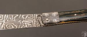 Couteau  "  London " par Alain Conesa - Acier & Cuir - Ivoire de mammouth et lame damas