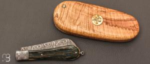  Couteau  "  London " par Alain Conesa - Acier & Cuir - Ivoire de mammouth et lame damas