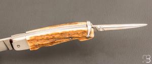Couteau " Manufrance véritable " en bois de cerf 2 pièces
