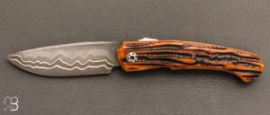     Couteau " Merops S-Lock "  par Olivier Lamy - Skua Coutellerie - Os cerf� / Damas maison