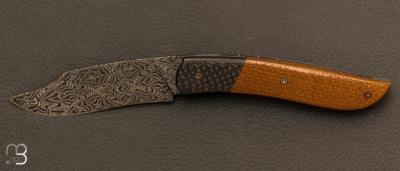 Couteau " Nv Clip Point "  Micarta / Fibre de carbone et damas mosaque par Tim Bernard