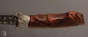    Couteau droit " PÉGASE " par Nicolas Mestrallet - Lame forgée acier damas figuratif et bois de fer d'Arizona