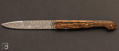 Couteau de poche pliant LE GRAND manche ivoire de mammouth et lame damas par Perceval