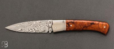   Couteau " Pièce unique " custom par Rémi Lavialle - Loupe de Bois de fer et lame en Damasteel