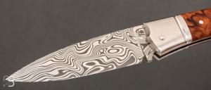  Couteau " Pièce unique " custom par Rémi Lavialle - Loupe de Bois de fer et lame en Damasteel