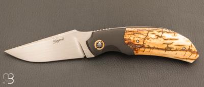     Couteau " Rocket " custom de Stéphane Sagric - Ivoire de mammouth et lame en RWL34