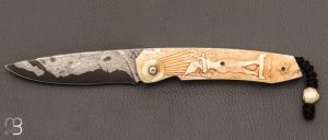 Couteau " Rokh S " par Florian Keller -  Ivoire de phacochre et Damas Mtorite