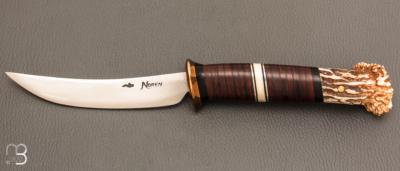 Couteau  "  Scagel  " par Douglas Noren - Master Smith - Rondelles de cuir et bois de cerf