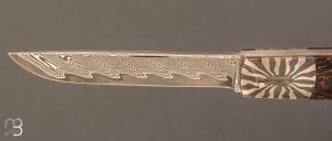Couteau " Slipjoint " custom par Eric Depeyre - Fibre de carbone et lame damas japonais