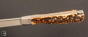   Couteau " Tail - lock " pliant fait main par Bastien Toubhans - Atelier Beau Merle - Bois de cerf