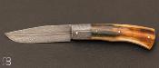 Couteau " Talar " pliant ivoire de mammouth et damas plume de Anthony Brochier