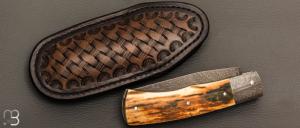    Couteau " Talar " pliant ivoire de mammouth et damas plume de Anthony Brochier