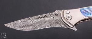   Couteau " Tighe Coon " button lock par Brian Tighe - Titane et lame en damasteel