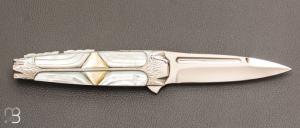   Couteau " Tojin " custom par Koji Hara - Nacre blanche et Cowry-Y