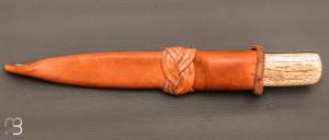   Couteau fixe " Yakut " bois de renne et damas par Jean-Luc Soubeyras