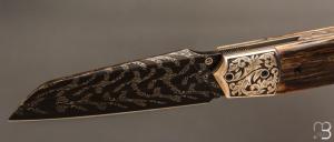    Couteau " custom " de Berthelemy Gabriel - La Forge Agab - Mitres en argent gravées par Dominique Chevallet