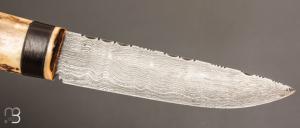  Couteau  " custom " fixe par Michel Blum - Bois de cerf et damas