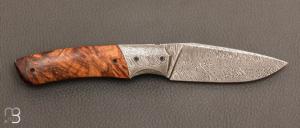   Couteau  "  custom front flipper " tilleul stabilisé et damas inox par Berthelemy Gabriel - La Forge Agab