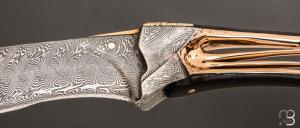    Couteau droit d'exception par Geoffrey Tixier - Damas mosaïque et Bronze sculpté