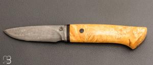    Couteau " droit  " artisanal à lame forgée en acier damas et loupe de buis par Jean Paul Sire