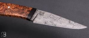     Couteau droit par Nicolas Mestrallet - Atelier du couteau de Vaunaveys - Lame forgée acier damas mosaïque et loupe d'amboine