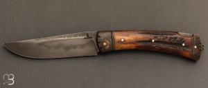   Couteau " lock back " par Thomas LECAS - Bois de cerf teinté et 135Cr3