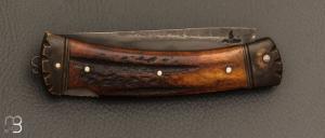   Couteau " lock back " par Thomas LECAS - Bois de cerf teinté et 135Cr3