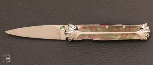 Couteau "  custom " semi interframe en nacre noire par Koji Hara