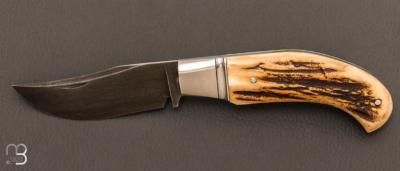    Couteau  "  slipjoint  " par Honoré Vilain - bois de Cerf sambar et lame en damas wootz