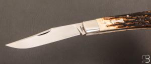 Couteau  "  custom slipjoint " Bois de cerf et lame en W2 par Don Hanson III