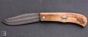  Couteau " trappeur " custom par Anthony Brochier - Mammouth et damas mosaïque torsadé