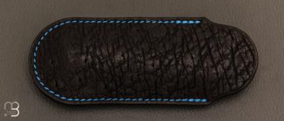Etui cuir d'autruche / veau pour couteau pliant fait main par Chantal Trocmé - Noir