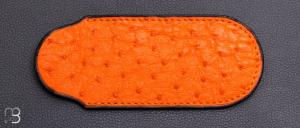    Etui cuir d'autruche / veau pour couteau pliant fait main par Chantal Trocm� - Orange