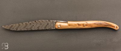  Couteau Laguiole en Aubrac modèle Origine Tour Eiffel N°190 - Croûte d'ivoire de mammouth et Damas Balbach