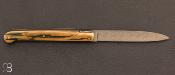 Couteau "Laguiole droit" 11 cm ivoire de mammouth et lame damas par David Ponson