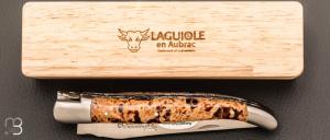Couteau Laguiole en Aubrac pierre de lave stabilisée double platines - Acier 12c27 mat