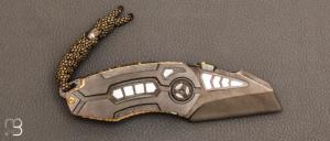  Couteau  " Tank Mandalorian " Bjorkmans damascus et zirconium par Messori Knives