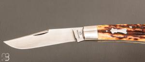   Couteau " Trapper slipjoint " par Don Hanson III - Bois de cerf et lame en W2