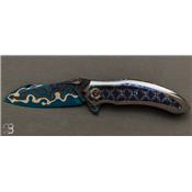 Couteau pliant custom de Peter Martin - Blued Lava Lamp Damascus