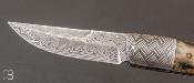 Couteau " 1515 pièce unique " par Manu LAPLACE - Mammouth et damas
