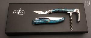  Coffret duo d'exception couteau & sommelier par la Forge de Laguiole - Érable échauffe bleu