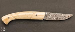   Couteau " 1515 Inuit " de poche par Manu Laplace - Os de renne et Damas