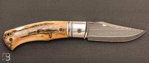  Couteau " BAD ASS " custom par Raphaël Durand - Ivoire de mammouth et lame Suminagashi SGPS