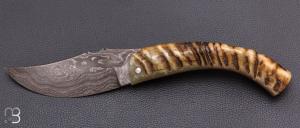   Couteau " Berger " pliant par José Viale - Lame Damas et corne de bélier
