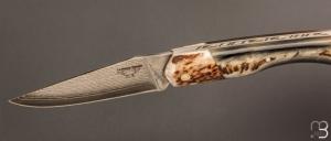   Couteau " Le Boulary " par La Bonne Trempe - Corne de bélier et lame Suminagashi