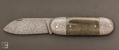  Couteau " Bouledogue " de Philippe Ricard - Ivoire de mammouth et damas mosaïque