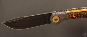    Couteau "Bullet" pliant de Gudy van Poppel - Bois de cerf et Böhler N690
