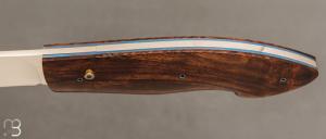   Couteau  " Button-lock " custom par Roberto Ottonello - Bois de fer et lame en N690Co