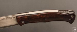  Couteau "Cim Very Bad" custom lock-back par Raphaël Durand - Bois de fer et lame Suminagashi
